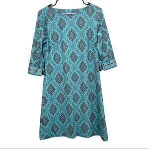 Gretchen Scott Blue Printed Boat Neck A-Line Dress Size XS
